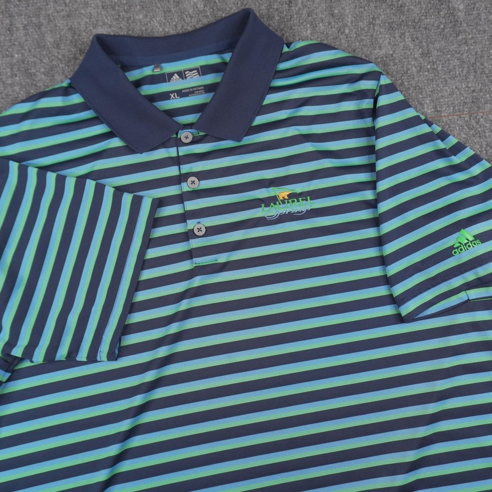 Adidas Golf Polo Shirt Mens XL Blue Green Striped Laurel Springs Performance